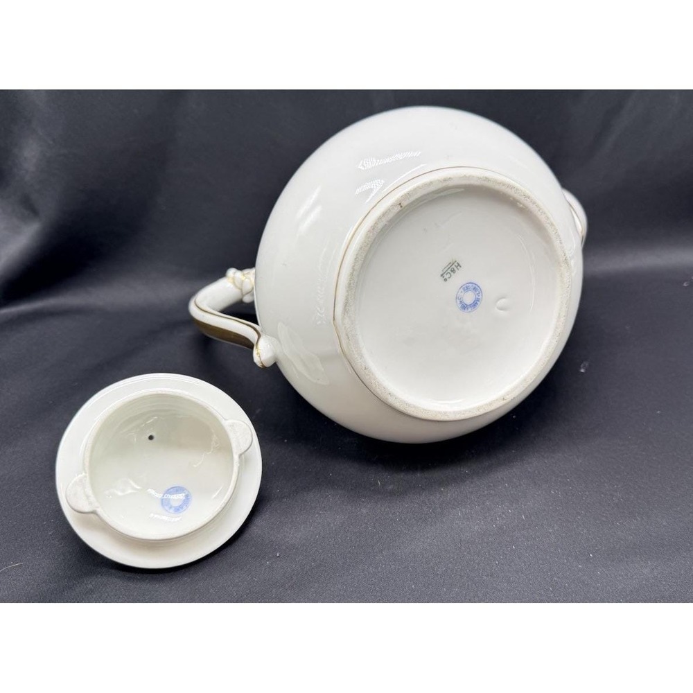 Antique Haviland Limoges White Teapot Gold Gilt Rope Handle Porcelain China - Picture 7 of 7